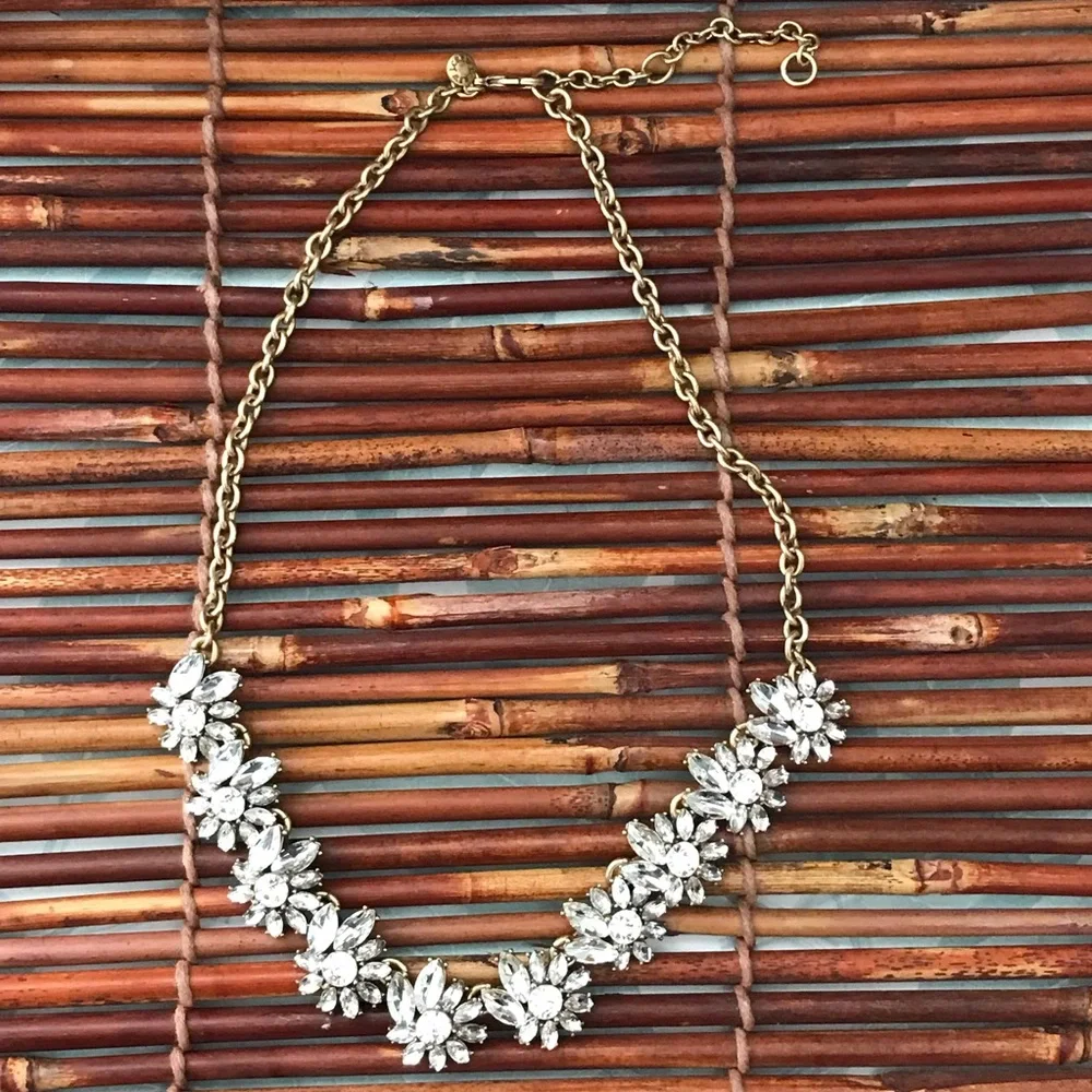 J Crew Glitzy Rhinestone Gold Tone Necklace